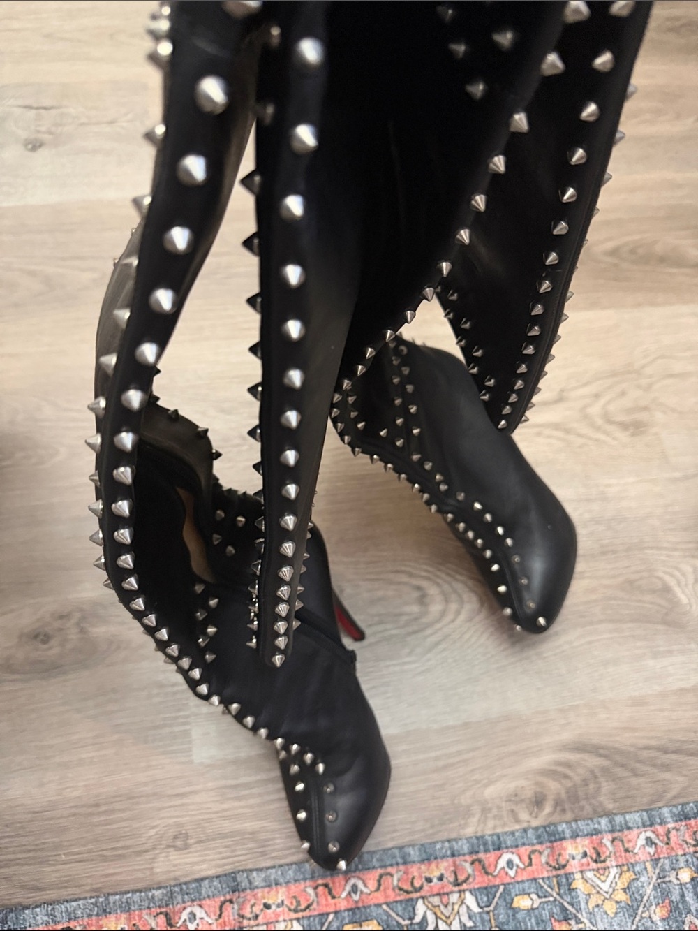 Christian Louboutin Black Studded Over-the-Knee Stiletto Boots Size 7 - Picture 16 of 16